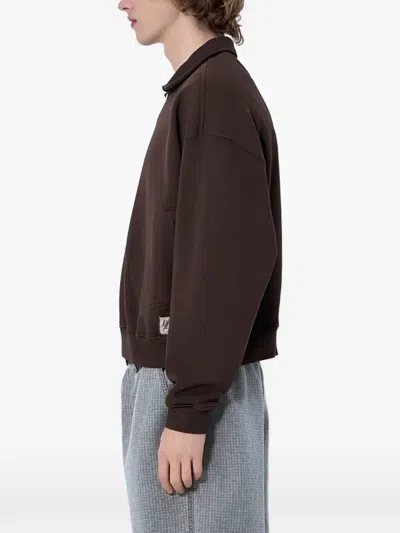 Brain Dead Half-zip Collared Sweatshirt In Brown