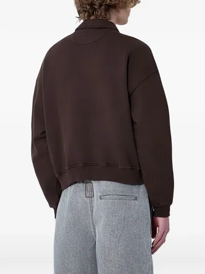 Brain Dead Half-zip Collared Sweatshirt In Brown