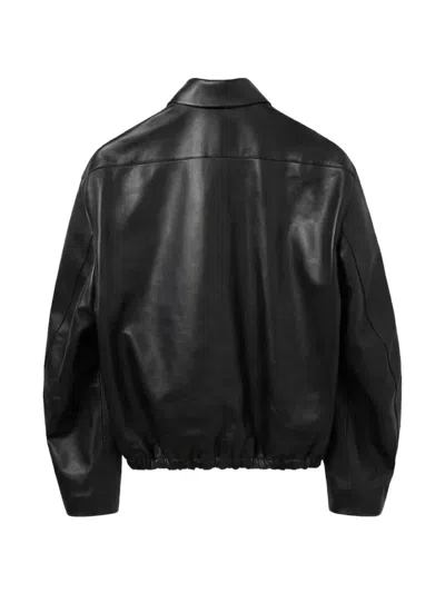 Jil Sander Elasticated-hem Leather Jacket In Black
