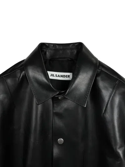 Jil Sander Elasticated-hem Leather Jacket In Black