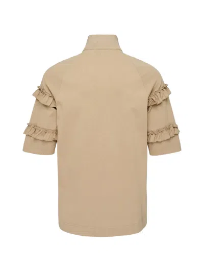 Simone Rocha Mock Neck Ruffle Frill Zip Tee In Brown