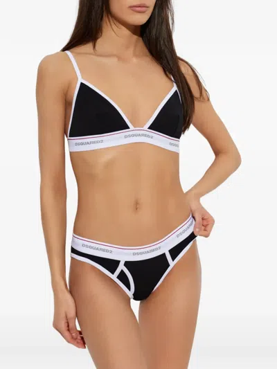 Dsquared2 Logo-tape Triangle Bra In Black