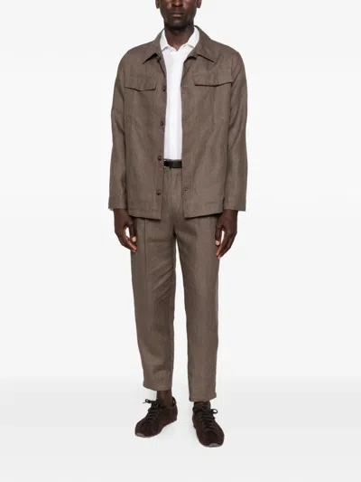 White Sand Buttoned Flap-pockets Jacket In Brown