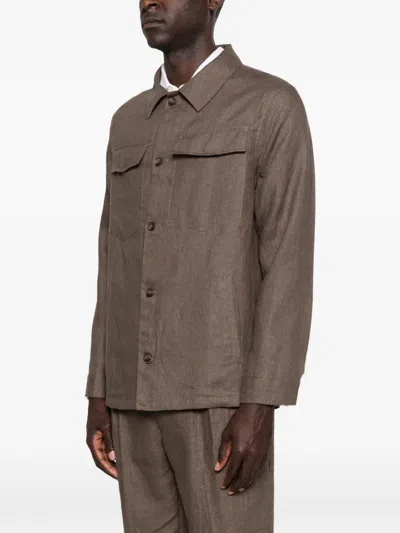 White Sand Buttoned Flap-pockets Jacket In Brown