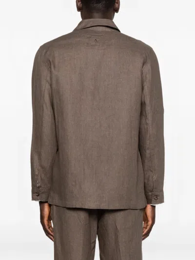 White Sand Buttoned Flap-pockets Jacket In Brown