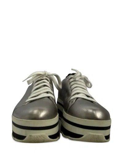 Pre-owned Prada Platform Leather Sneakers In Silver