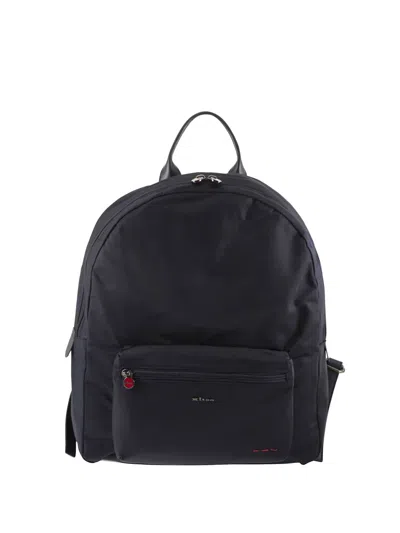 Kiton Nylon Backpack With Metal Lettering Logo In Blue