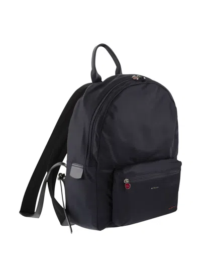 Kiton Nylon Backpack With Metal Lettering Logo In Blue