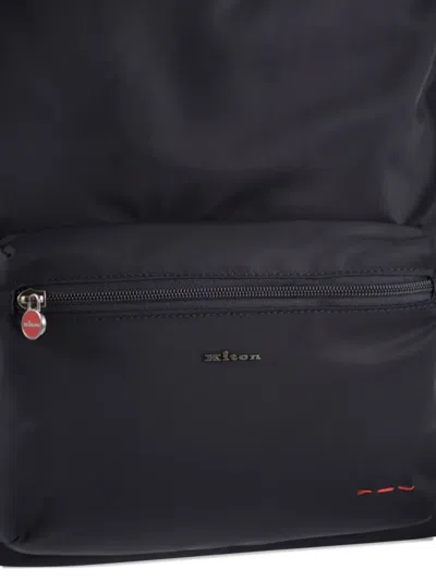 Kiton Nylon Backpack With Metal Lettering Logo In Blue