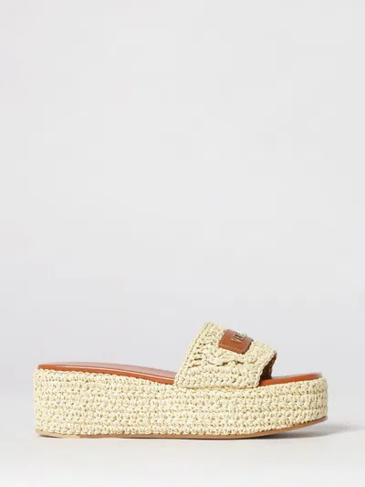 Versace Logo-embellished Raffia Platform Slides In Multi