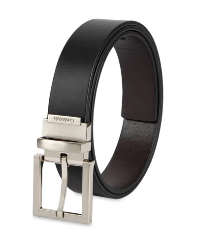 Calvin Klein Men's Reversible Rectangular Buckle Leather Belt In Black