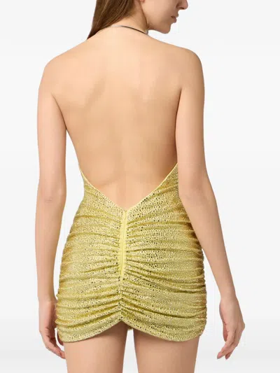 Philipp Plein 스컬 피어싱 주름 미니 드레스 In Yellow