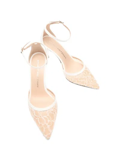 Stuart Weitzman Stuart Power Strap 85 Lace-mesh Pumps In Multi