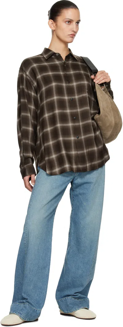 Ssstein Brown Check Oversized Ls Shirt In Pattern