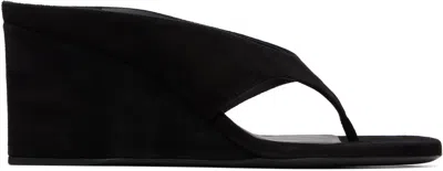 Alaïa Alaia Black Suede Goat Leather Wedge Thong Mules In Black