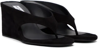 Alaïa Alaia Black Suede Goat Leather Wedge Thong Mules In Black