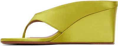 Alaïa Cube Satin Wedge Thong Sandals In Green