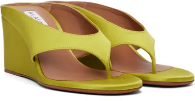 Alaïa Cube Satin Wedge Thong Sandals In Green