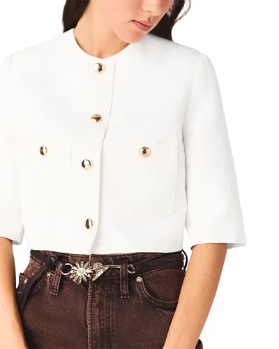 Maje Womens White Cropped Round-neck Linen-blend Jacket