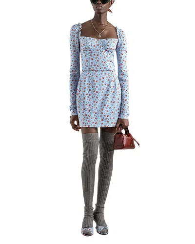 Dolce & Gabbana Small Rose-print Short Charmeuse Dress In Blue