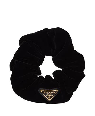 Prada Triangle Logo Enamel Scrunchie In Black