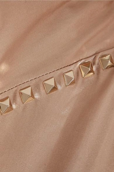 Shop Valentino The Rockstud Embellished Satin Bomber Jacket In Blush