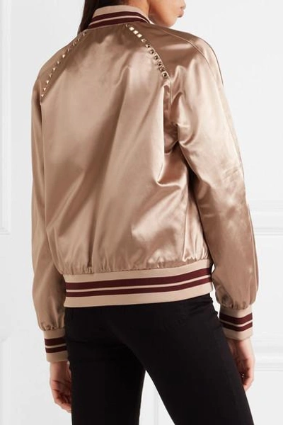 Shop Valentino The Rockstud Embellished Satin Bomber Jacket In Blush