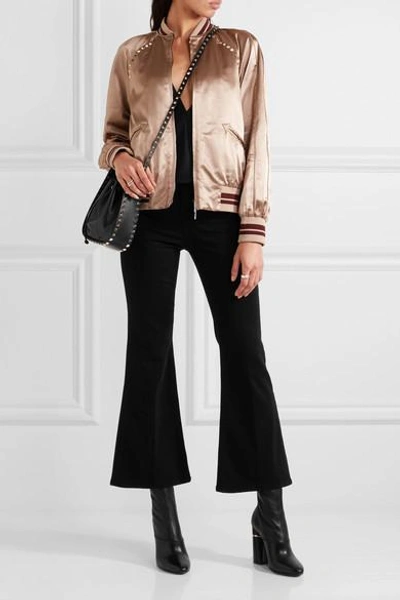 Shop Valentino The Rockstud Embellished Satin Bomber Jacket In Blush