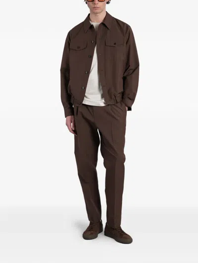 Greyed Elasticated-hem Button-up Jacket In Brown