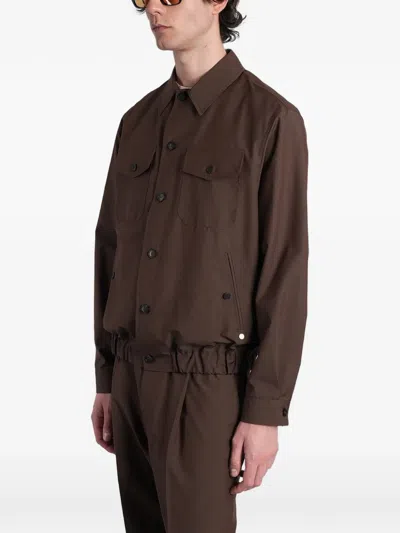 Greyed Elasticated-hem Button-up Jacket In Brown