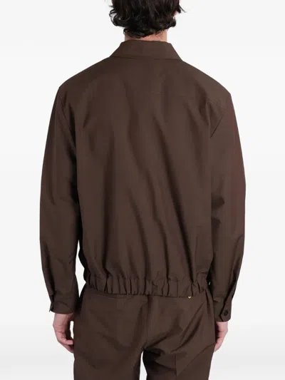 Greyed Elasticated-hem Button-up Jacket In Brown