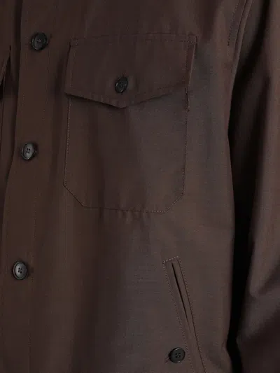 Greyed Elasticated-hem Button-up Jacket In Brown