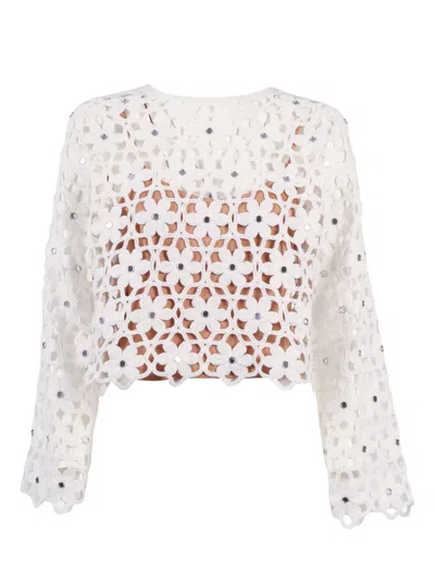 Michael Kors Floral-crochet Mirror-embellished Top In Neutral