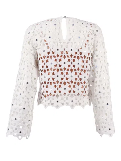 Michael Kors Floral-crochet Mirror-embellished Top In Neutral