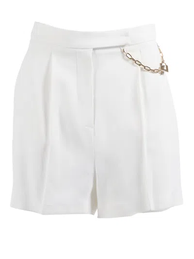Elisabetta Franchi White Shorts With Chain Detail On The Front And Front Concealed Closure In Viscose Stretch Woman