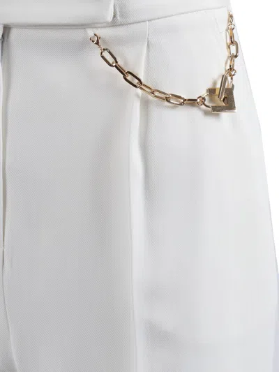 Elisabetta Franchi White Shorts With Chain Detail On The Front And Front Concealed Closure In Viscose Stretch Woman