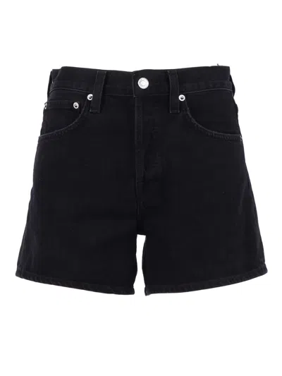 Agolde Parker Lng Loose Fit Vnt Short In Black