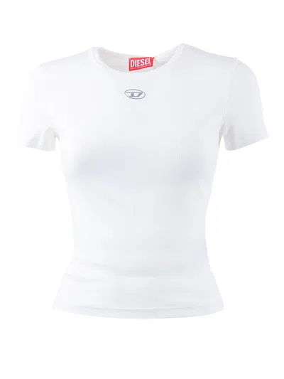 Diesel Women White T-shirt With Logo On The Front And Ribbed Design In Cotton Woman