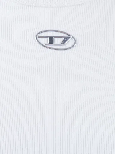 Diesel Women White T-shirt With Logo On The Front And Ribbed Design In Cotton Woman
