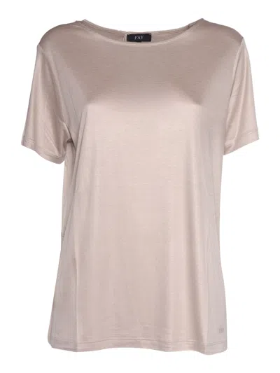 Fay Beige Solid Round Neck T-shirt In Neutral