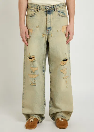 Kenzo Distressed Bleached-effect Jeans In Brown