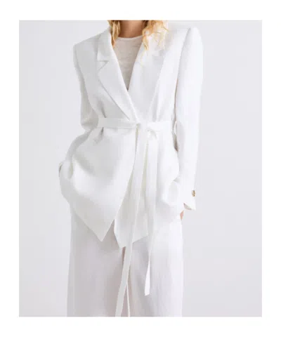 Marella Black Mllmodico Structured Belted Linen Jacket In White