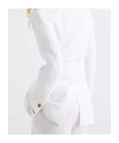 Marella Black Mllmodico Structured Belted Linen Jacket In White