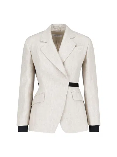 Max Mara Neutro Wrap-front Linen Drill Blazer In Nude
