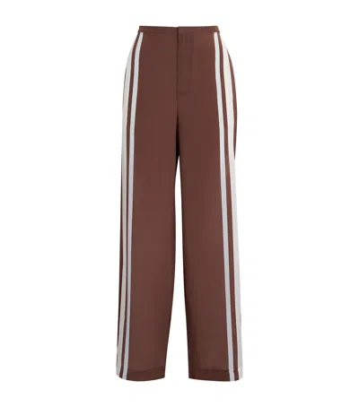 Sir Marais Striped Silk Straight-leg Pants In Brown