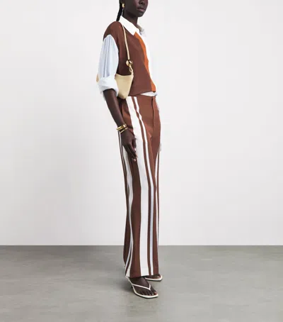 Sir Marais Striped Silk Straight-leg Pants In Brown
