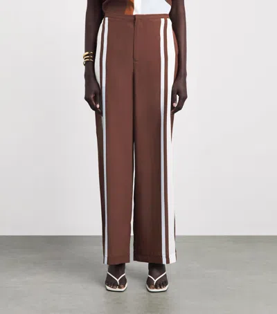 Sir Marais Striped Silk Straight-leg Pants In Brown