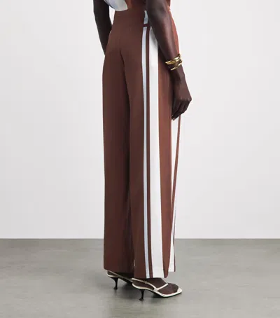 Sir Marais Striped Silk Straight-leg Pants In Brown