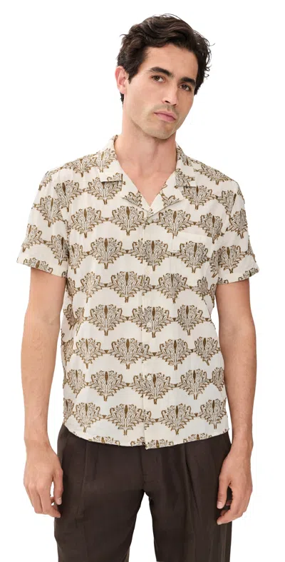 Billy Reid Short Sleeve Botanical Jacquard Camp Shirt In Neutral