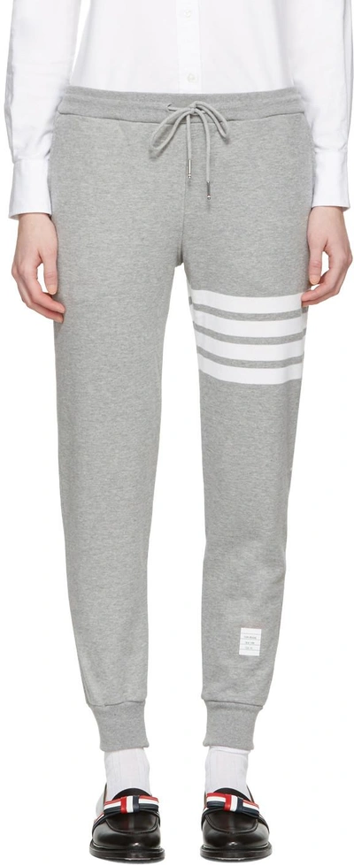 Shop Thom Browne Grey Classic Four Bar Lounge Pants